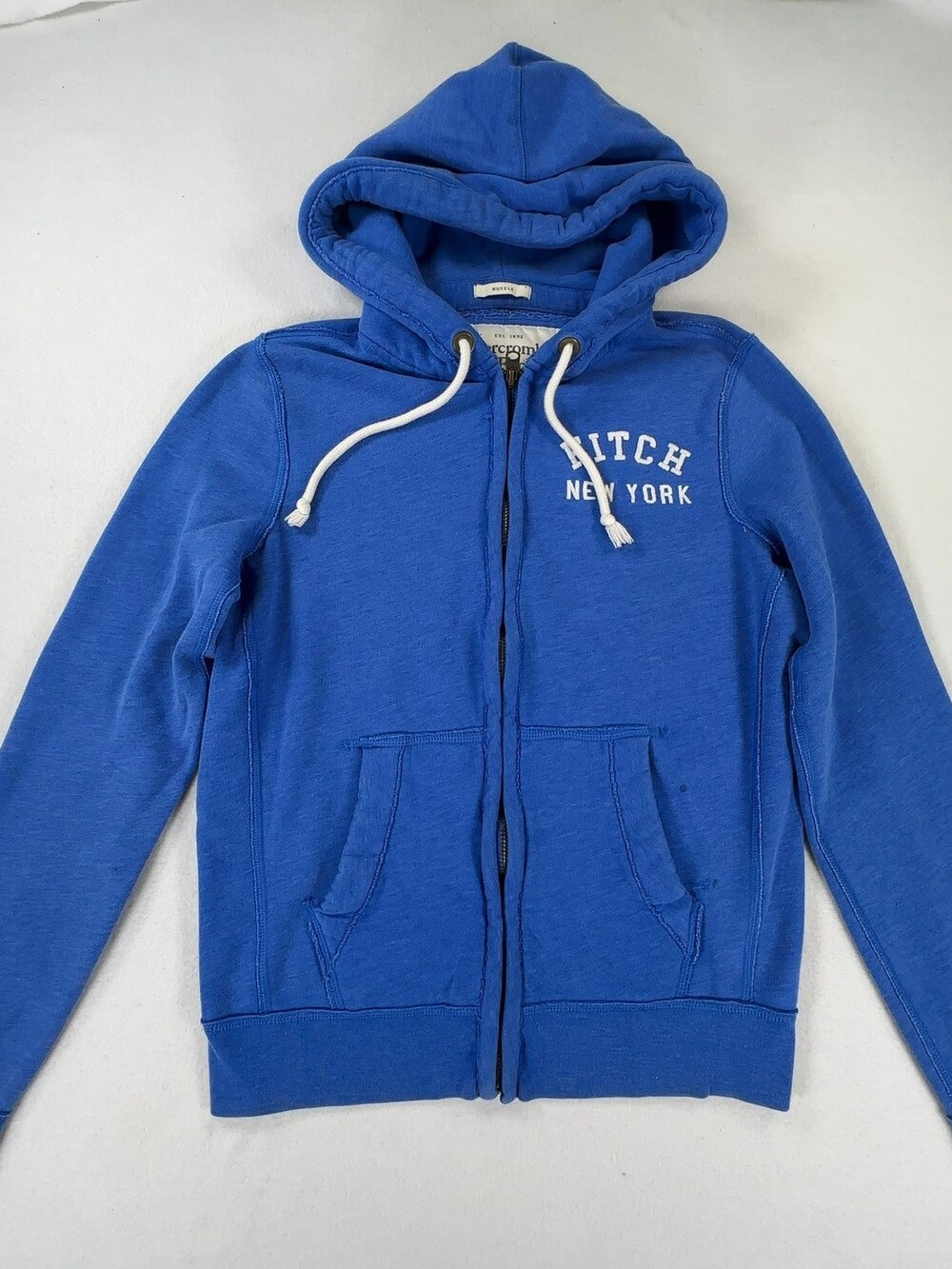 Abercrombie & Fitch Muscle Fit Full Zip Hoodie Sweatshirt Blue Men's Size Small